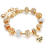 Crystal Love Heart Beads Bracelet With Snake Chain Charm Bracelet