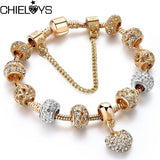 Crystal Love Heart Beads Bracelet With Snake Chain Charm Bracelet