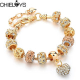 Crystal Love Heart Beads Bracelet With Snake Chain Charm Bracelet