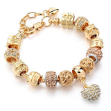 Crystal Love Heart Beads Bracelet With Snake Chain Charm Bracelet