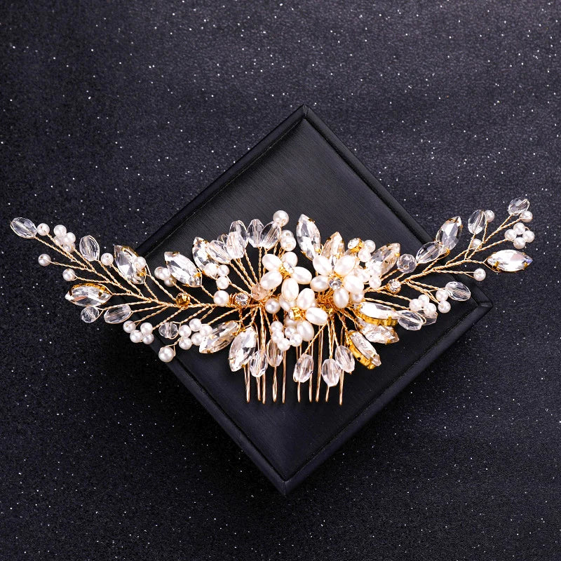 Crystal Pearl Hair Comb Headband Tiara For Women Bride Party Bridal Wedding Hair