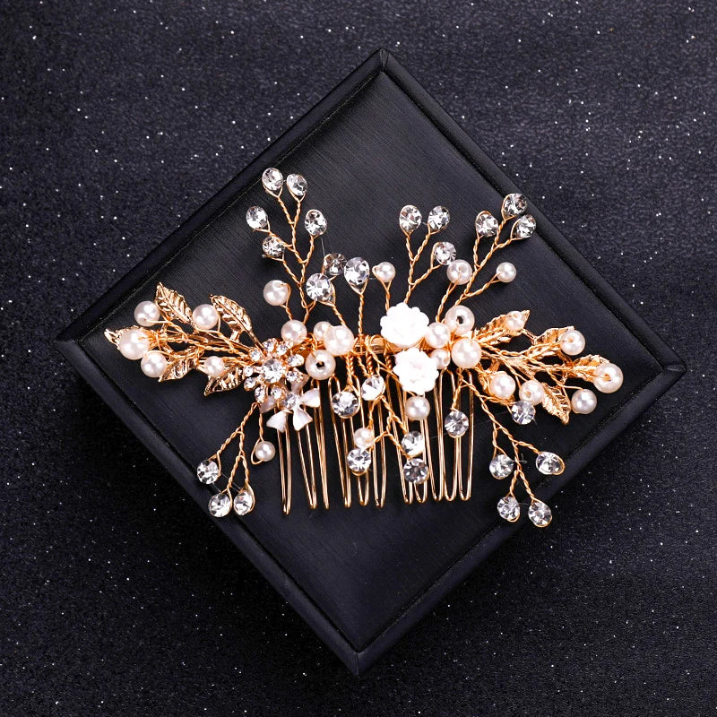Crystal Pearl Hair Comb Headband Tiara For Women Bride Party Bridal Wedding Hair
