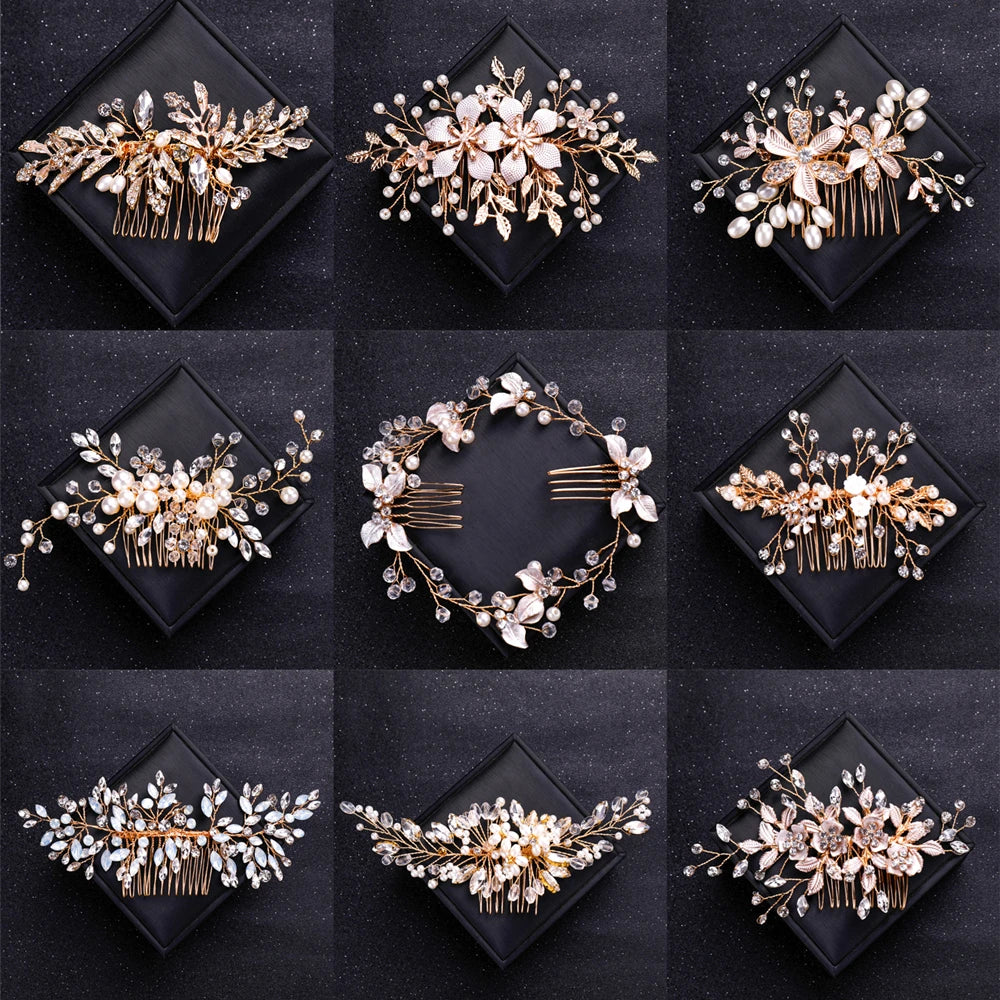 Crystal Pearl Hair Comb Headband Tiara For Women Bride Party Bridal Wedding Hair