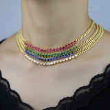 Cuban Link Chain Red Green Cubic Zirconia CZ Tennis Chain Necklace