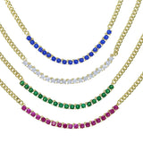 Cuban Link Chain Red Green Cubic Zirconia CZ Tennis Chain Necklace