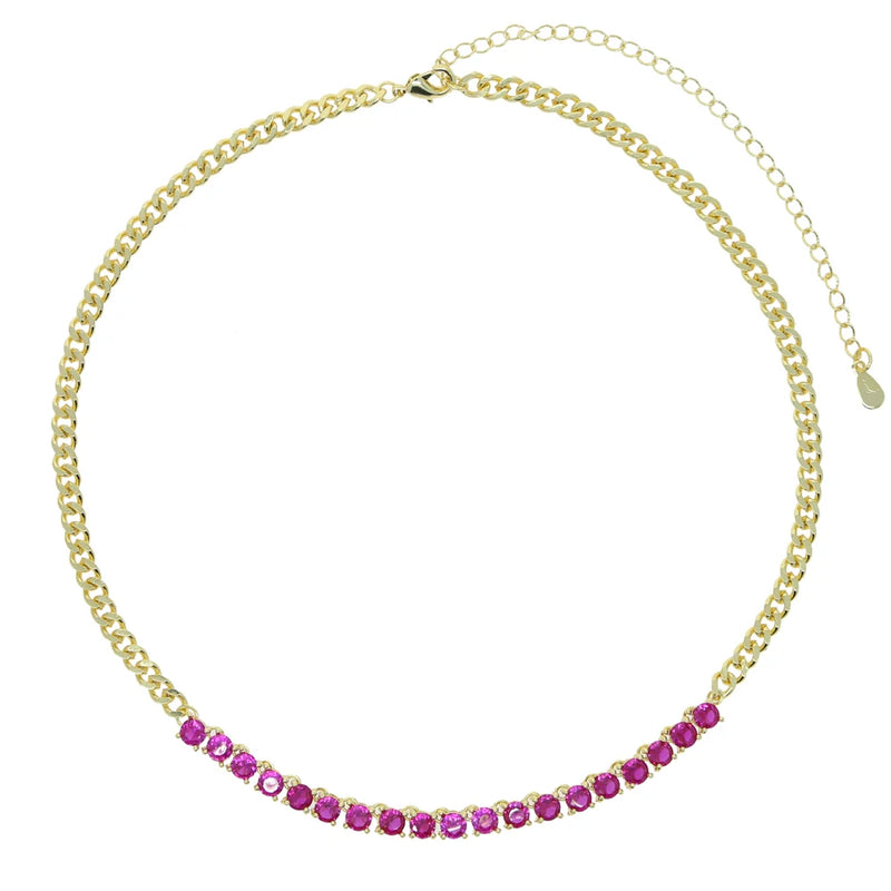 Cuban Link Chain Red Green Cubic Zirconia CZ Tennis Chain Necklace