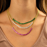 Cuban Link Chain Red Green Cubic Zirconia CZ Tennis Chain Necklace