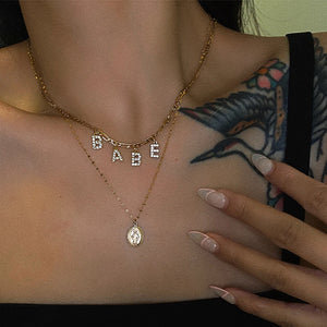 Rhinestone Letter Necklace Choker Minimalist Jewelry