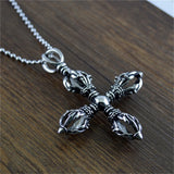 Vajra Stainless Steel Cross Pendant Necklace Hinduism Tibetan Buddhism