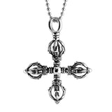 Vajra Stainless Steel Cross Pendant Necklace Hinduism Tibetan Buddhism