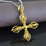 Vajra Stainless Steel Cross Pendant Necklace Hinduism Tibetan Buddhism