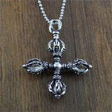 Vajra Stainless Steel Cross Pendant Necklace Hinduism Tibetan Buddhism