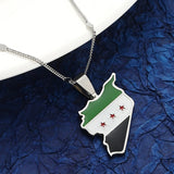 Syria Map Flag Pendant Necklace Silver Jewelry