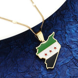 Syria Map Flag Pendant Necklace Silver Jewelry