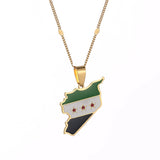 Syria Map Flag Pendant Necklace Silver Jewelry