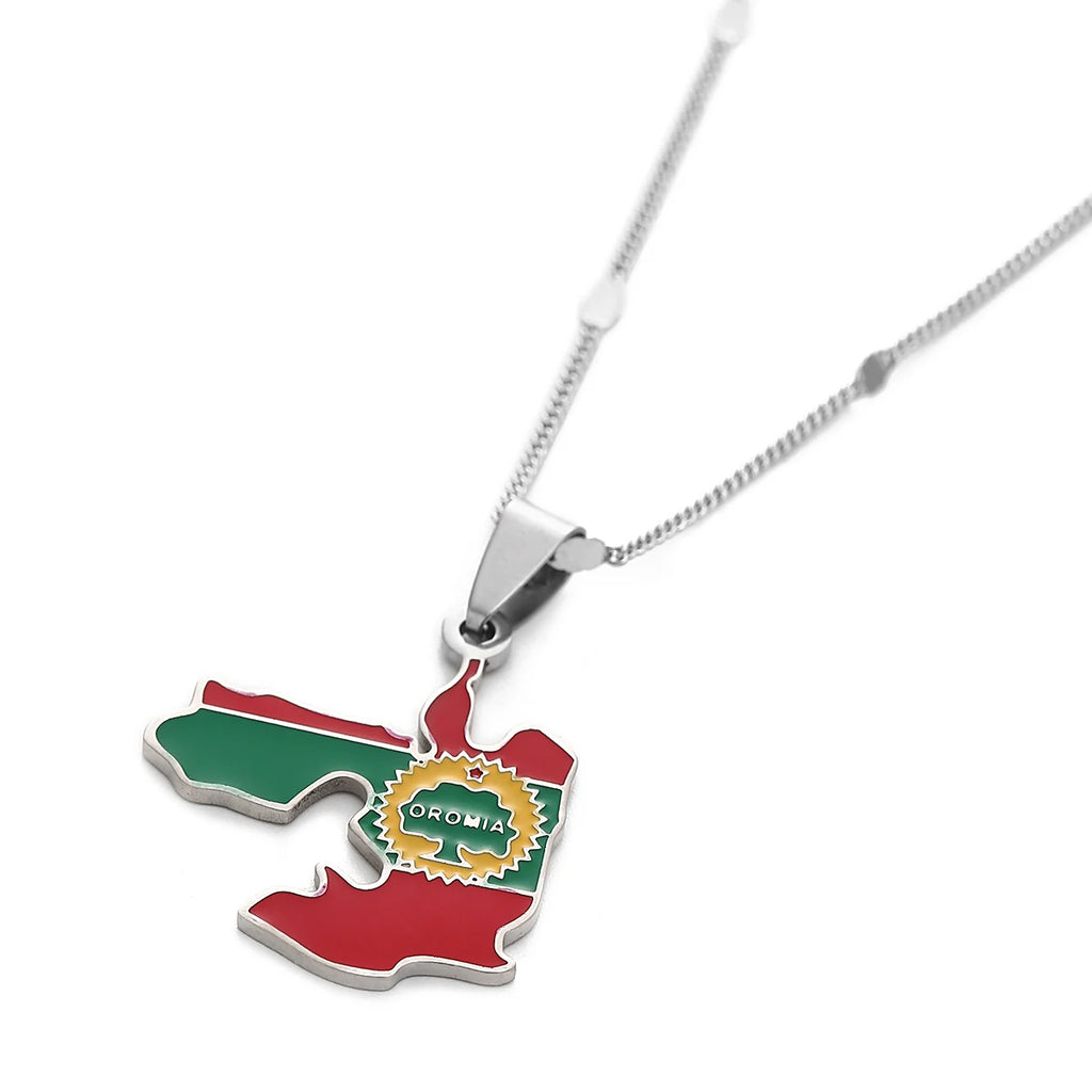 Enamel Colorful Ethiopia Oromia Maps Oromo Flag Pendant Necklaces