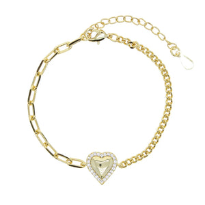 Women Jewelry Cuban Paper Clip Chain Heart Charm Bracelet