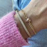 Women Jewelry Cuban Paper Clip Chain Heart Charm Bracelet