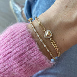 Women Jewelry Cuban Paper Clip Chain Heart Charm Bracelet