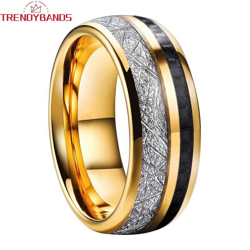 Tungsten Carbide Wedding Band with Meteorite Carbon Fiber Inlay