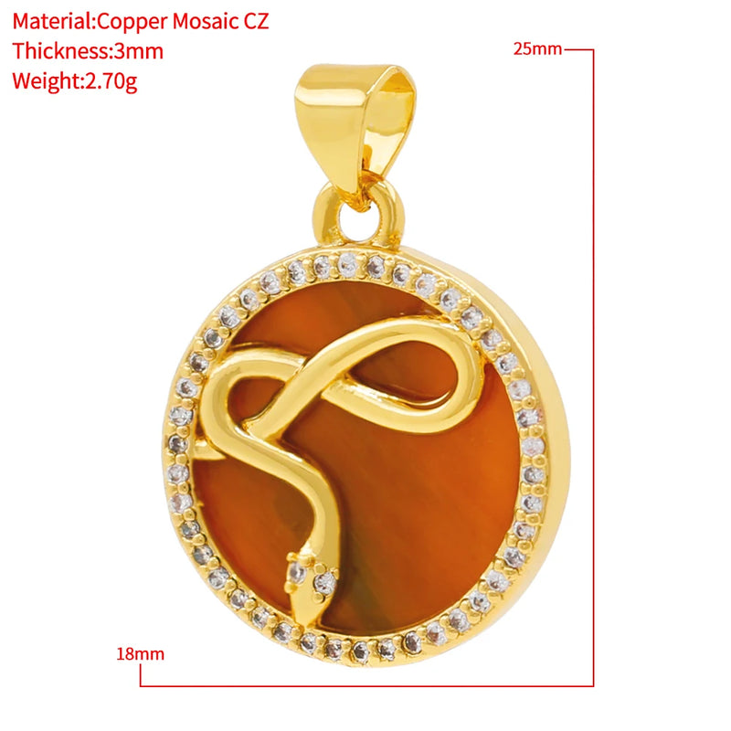 Tiger Eye Shell Animal Snake Charm Pendant DIY Fine Jewelry