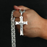 Fish Bone Cross Pendant Necklace Men Stainless Steel Crucifix Jesus Chain
