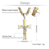 Fish Bone Cross Pendant Necklace Men Stainless Steel Crucifix Jesus Chain