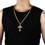 Fish Bone Cross Pendant Necklace Men Stainless Steel Crucifix Jesus Chain