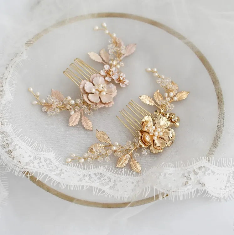 Floral Hair Comb Freshwater Pearls Wedding Jewelry Bridal Accessories