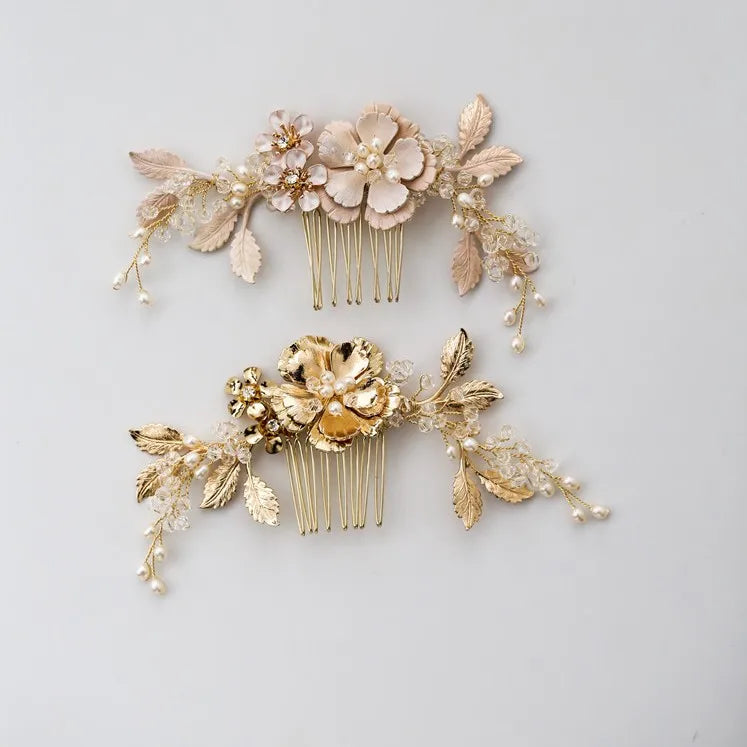 Floral Hair Comb Freshwater Pearls Wedding Jewelry Bridal Accessories