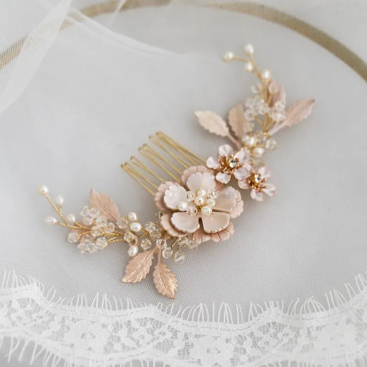 Floral Hair Comb Freshwater Pearls Wedding Jewelry Bridal Accessories