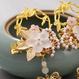 Flower Leaf Simulated Pearls Hairpins Clips Tassel Step Shake Hanfu Dress Headpi