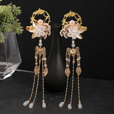 Flower Leaf Simulated Pearls Hairpins Clips Tassel Step Shake Hanfu Dress Headpi