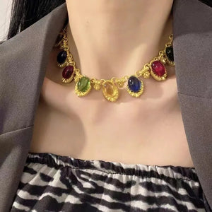 French Vintage Resin Crystal Choker Necklace