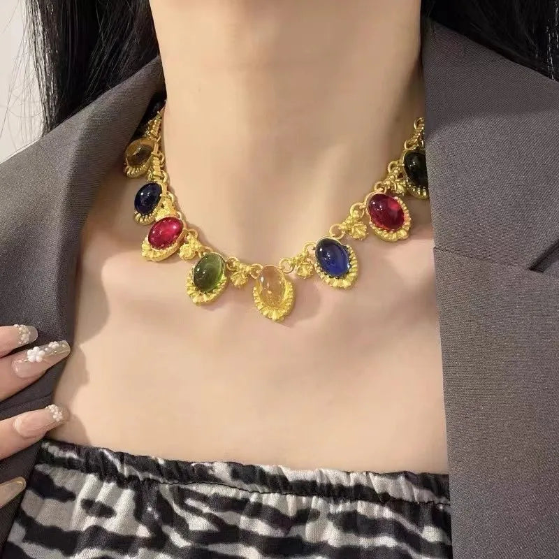 French Vintage Resin Crystal Choker Necklace