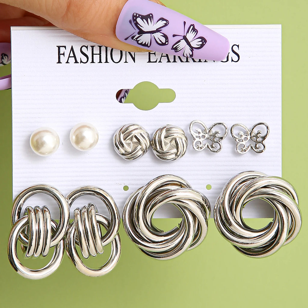 Geometric Circle Earrings Vintage Pearl Heart Wedding