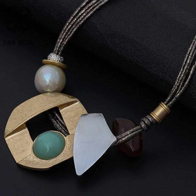 Geometric Collar Necklace with Long Chains - Gothic Jewelry