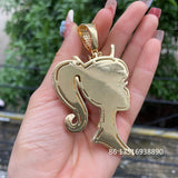 Cubic Zircon Girl Head Pendant Necklace Chain Hip Hop Rock Rapper Style
