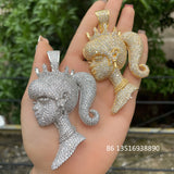 Cubic Zircon Girl Head Pendant Necklace Chain Hip Hop Rock Rapper Style