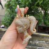 Cubic Zircon Girl Head Pendant Necklace Chain Hip Hop Rock Rapper Style