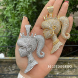 Cubic Zircon Girl Head Pendant Necklace Chain Hip Hop Rock Rapper Style