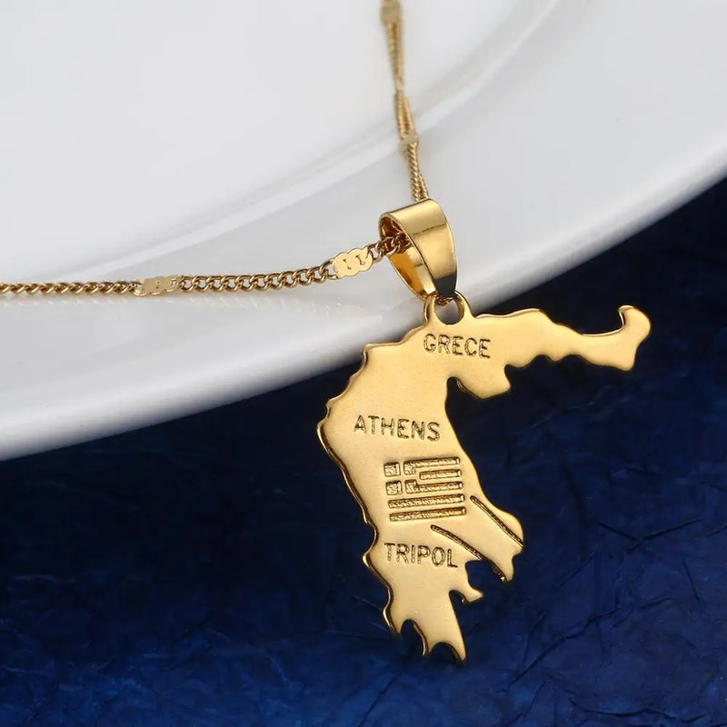 Greece Map Pendant Necklace Athens Map Patriotic Chain Jewelry