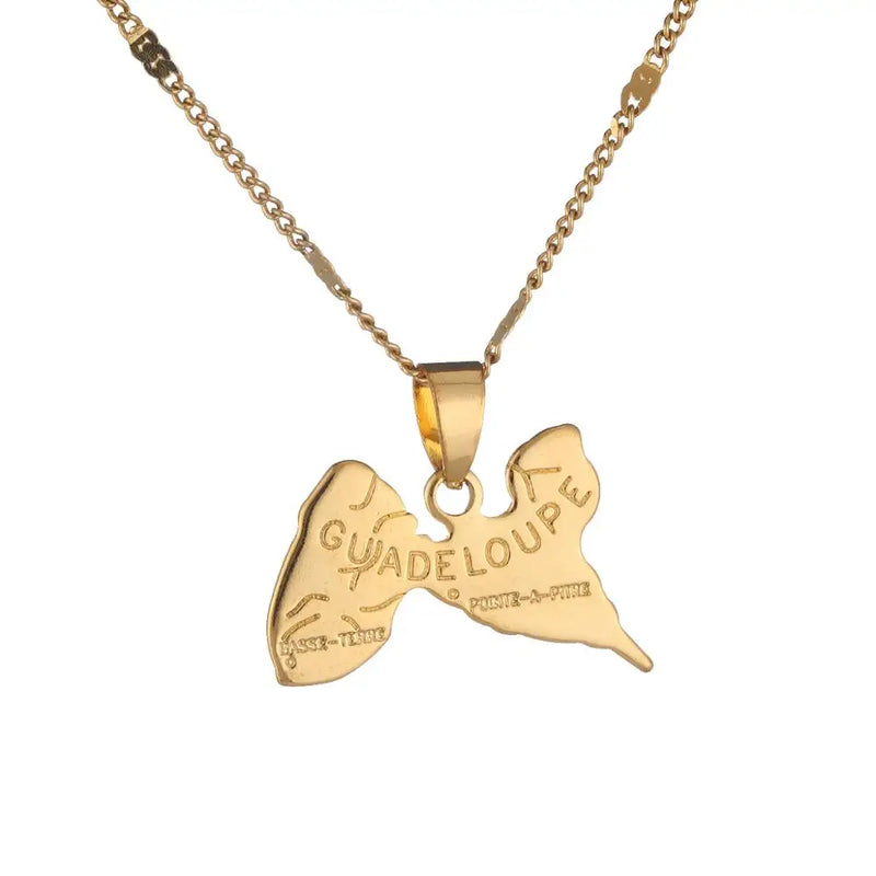 Guadeloupe Map Pendant Necklace Island Chain Jewelry