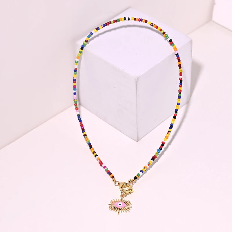 Heart Pendant Necklace Colorful Beads Choker Jewelry Personalized Gift