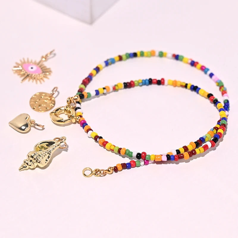 Heart Pendant Necklace Colorful Beads Choker Jewelry Personalized Gift