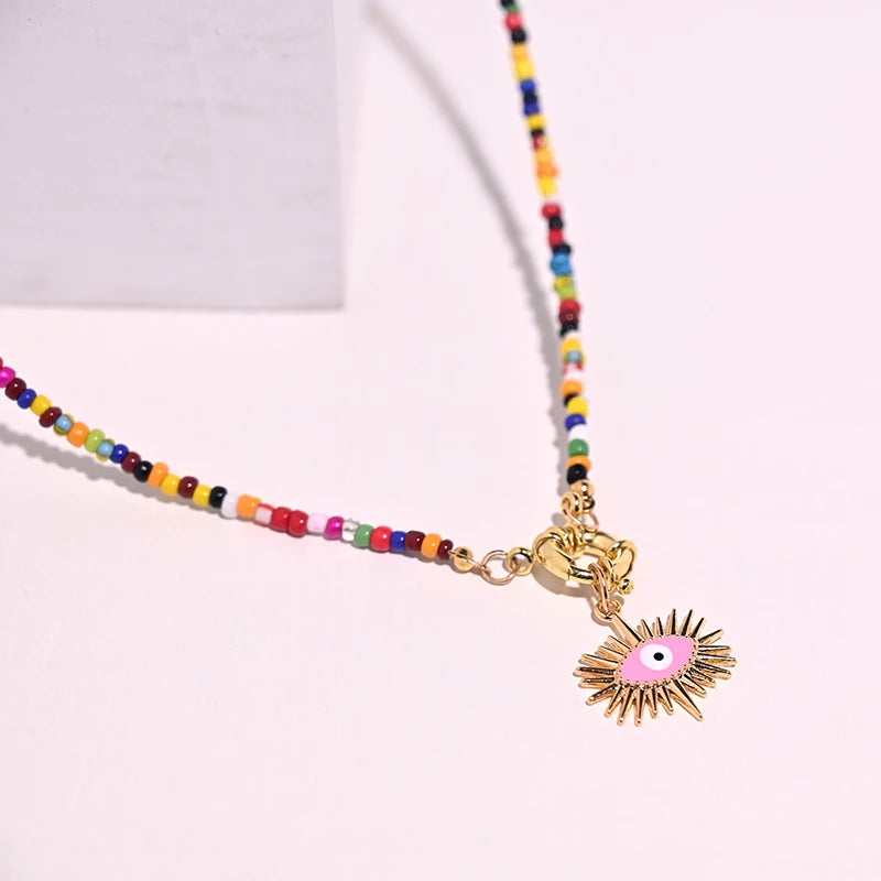 Heart Pendant Necklace Colorful Beads Choker Jewelry Personalized Gift