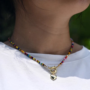 Heart Pendant Necklace Colorful Beads Choker Jewelry Personalized Gift