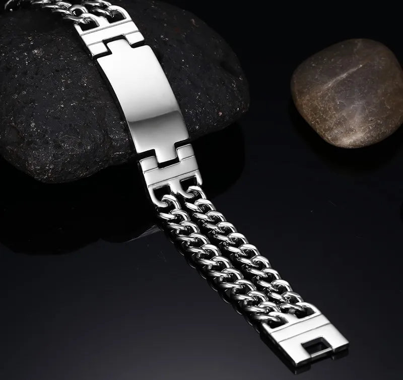 ID Bracelet Stainless Steel Men Cross Hand Chain Scripture Men Bangles