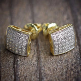 Men's Iced Out Bling Stud Earrings Hip Hop Rhinestone Square Geometry