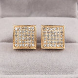 Men's Iced Out Bling Stud Earrings Hip Hop Rhinestone Square Geometry